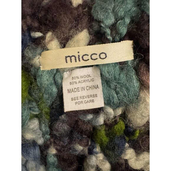 MICCO Scarf Chunky Cable Knit Wool Blend X-Long Blue/Green/Purple w Fringe Boho - Picture 3 of 13